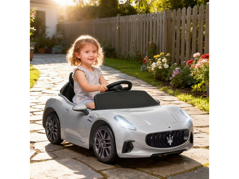  Voiture électrique 12 v pour enfants, jouet à chevaucher avec lumières led, musique et klaxon, pour enfants de 3 à 5 ans, grise  - Conforama D