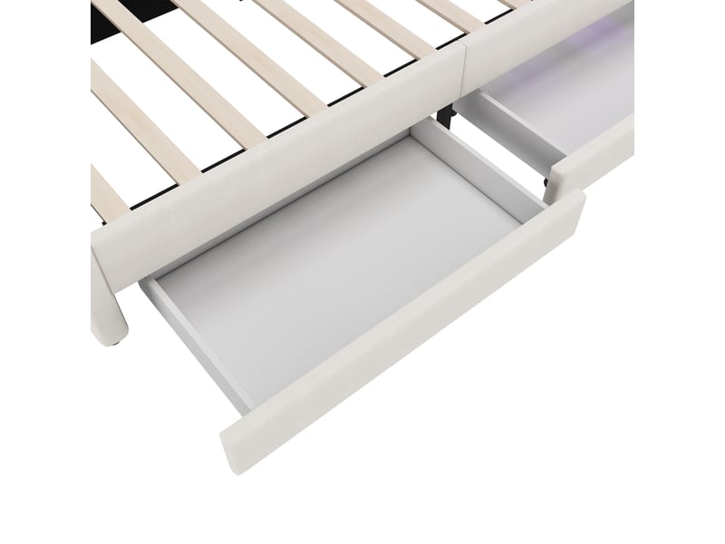 Lit de jour 90x200 cm canapé-lit en lin avec led usb type c et 2 tiroirs de rangement beige - Conforama R