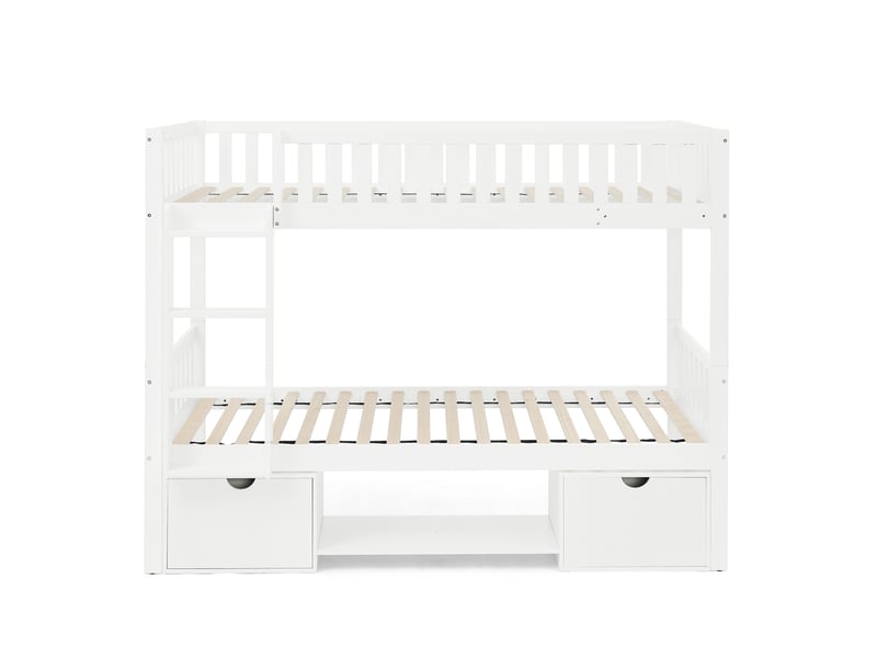  Lit superposé enfant 90x200 cm en pin massif blanc, séparable, tiroirs et échelle  - Conforama A
