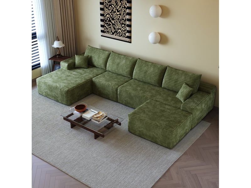  Canapé d'angle 340 cm sans ossature, modular, avec chaise longue l, vert, sans montage, compression sofa  - Conforama B