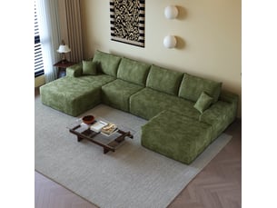 Canapé d'angle 340 cm sans ossature, modular, avec chaise longue l, vert, sans montage, compression sofa