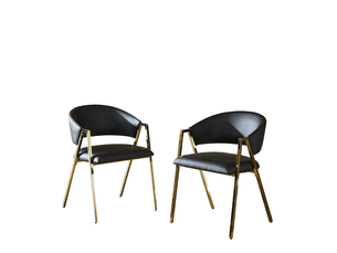Chaises de salle à manger lot de 2 avec dossier ergonomique - métal doré, simili cuir noir
