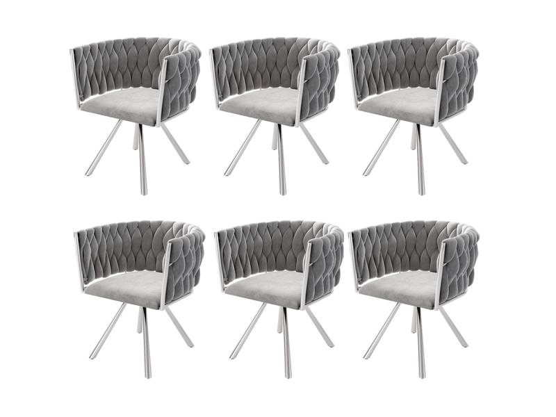  Lot de 6 chaises de salle à manger pivotantes,velours,gris et argenté  - Conforama A