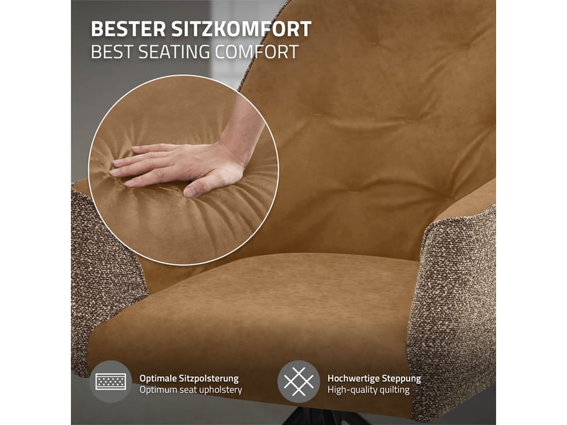  Ml-design chaise salle à manger pivotante 360° en tissu tissé et simili, avec accoudoirs et dossier, structure en acier, pieds réglables, rembourrage confortable, pour salon cuisine, 120 kg, marron ECD Germany GmbH - Conforama D