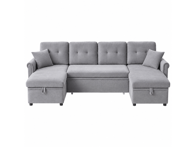  Canapé d’angle u convertible gris en chenille, fonction lit, coffre de rangement  - Conforama A