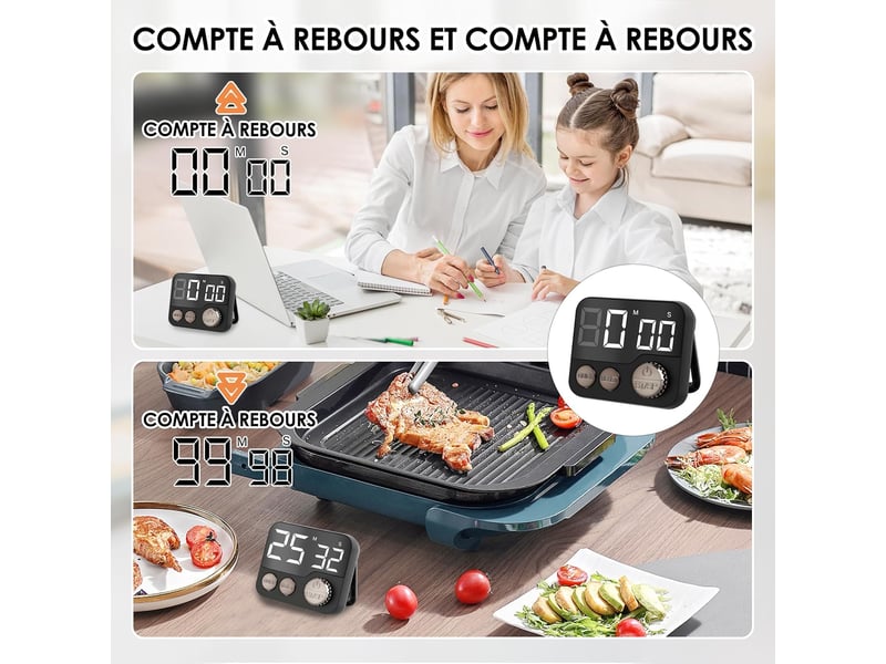  Minuteur de cuisine aimanté, grand écran lcd avec horloge numérique alarme forte, multifonctionnel pour pâtisseriesport noir No Commercial reference - Conforama E