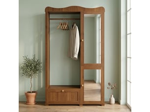 Vestiaire à l'entrée penderie miroir effet noyer avec tiroir 115x38,5x194,5cm