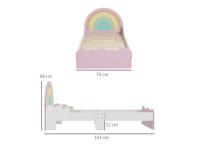  Lit pour enfants de 3 à 6 ans 143 x 74 x 66 cm design arc-en-ciel sommier à lattes inclus chambre moderne rose  - Conforama C