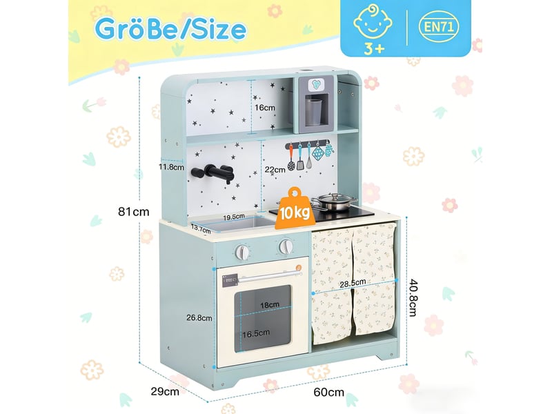  Cuisine enfant 60x29x81 cm avec machine à glaçons et micro-ondes mdf bleue  - Conforama E