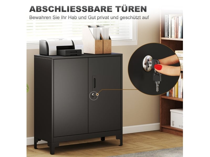 Armoire de bureau en métal 80 x 35 x 91 cm – noir – 2 niveaux de rangement, portes verrouillables  - Conforama D
