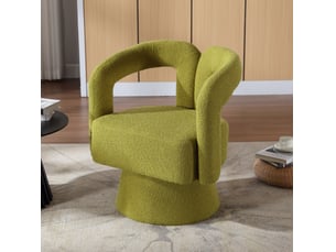 Fauteuil d’appoint pivotant 360° en tissu bouclette vert olive, style design pour salon et bureau