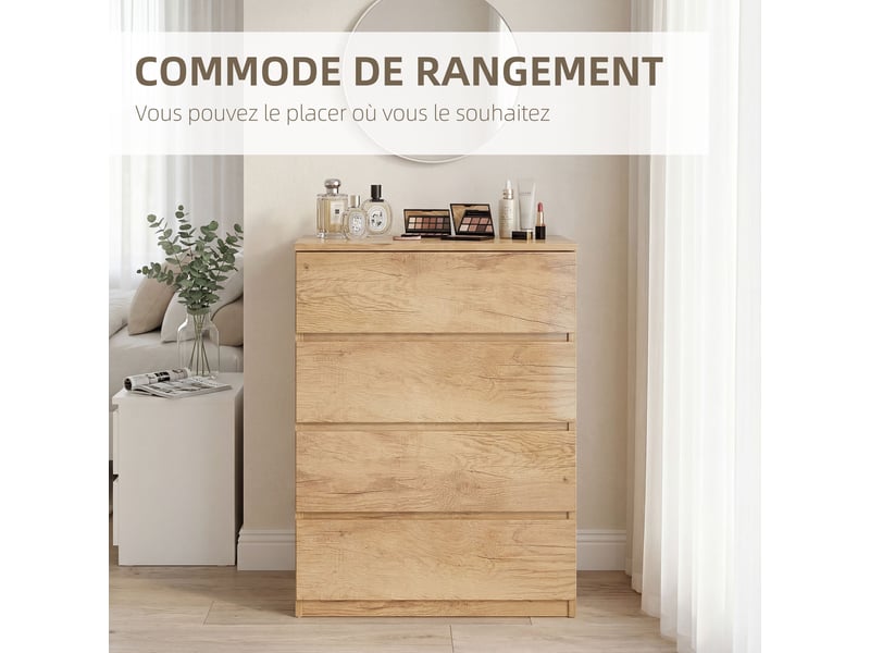  Commode 4 tiroirs sans poignées mdf coloris naturel 60 x 40 x 80 cm  - Conforama D