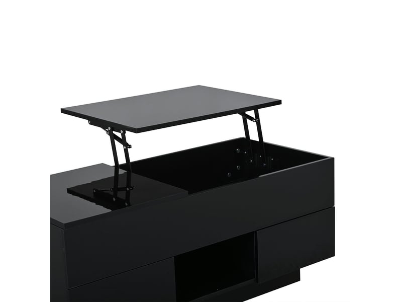  Table basse 100x50x40, plateau relevable brillant noir, table basse salon avec 2 tiroirs, led intégrées  - Conforama D