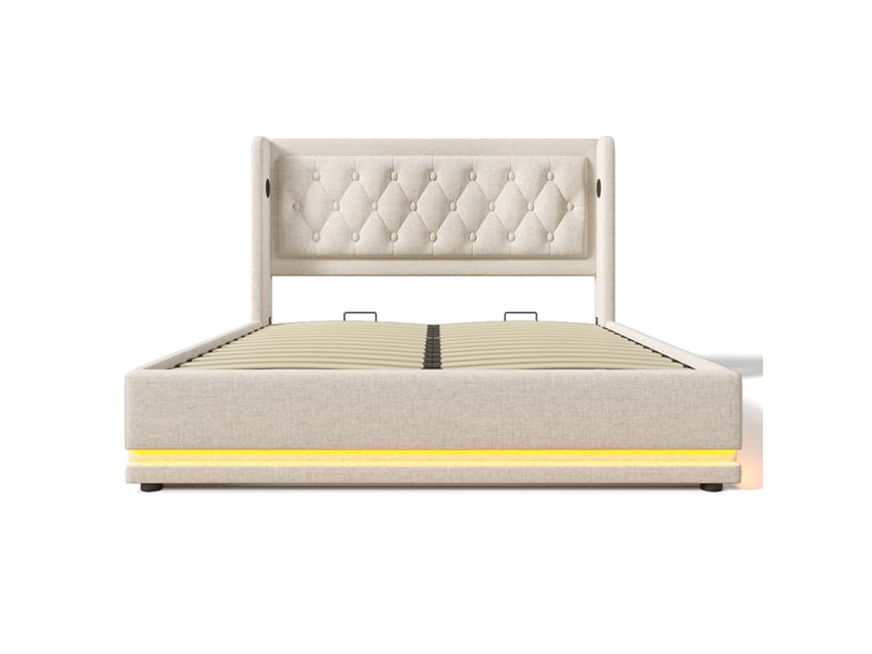  Lit polsteré en coton beige 160 x 200 cm  - Conforama A