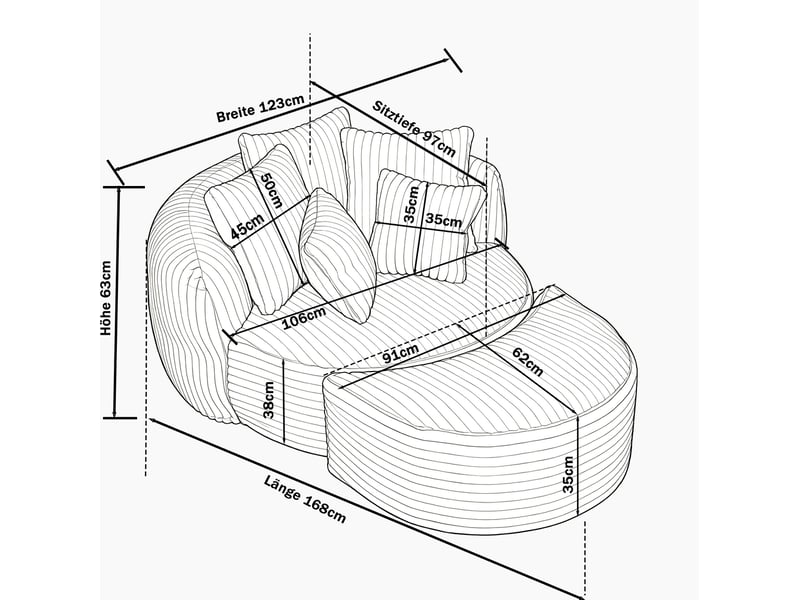  Fauteuil avec pouf rond et 5 coussins, accoudoirs enveloppants, dossier de soutien en chenille rose  - Conforama C