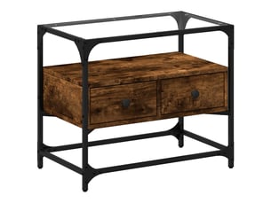Meuble tv - banc tv - meuble de rangement avec dessus en verre chêne fumé bois d'ingénierie