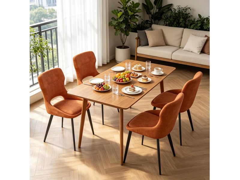  Chaise de salle à manger 48x45x86cm, structure métallique, finition orange, avec accoudoirs, lot de 4  - Conforama B
