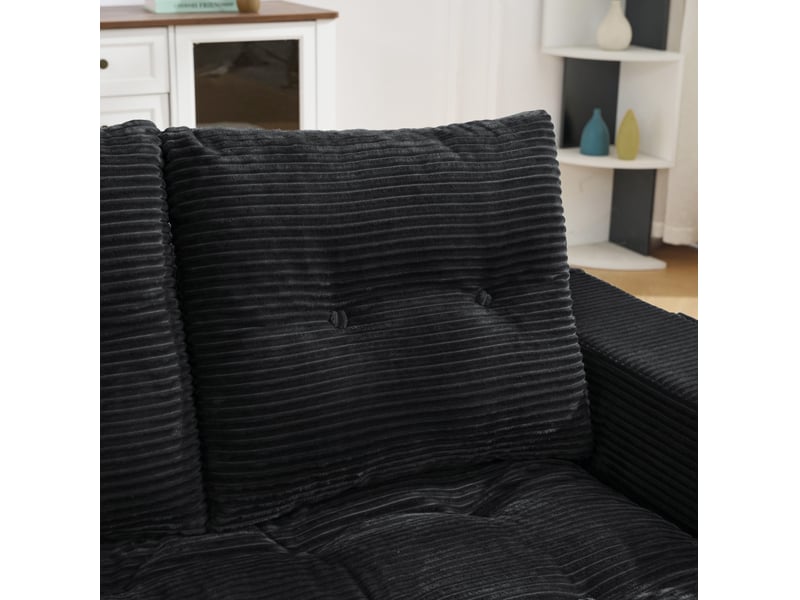  Canapé convertible 2 places 140x85x67 cm noir en velours côtelé, poches latérales et porte-gobelet  - Conforama E