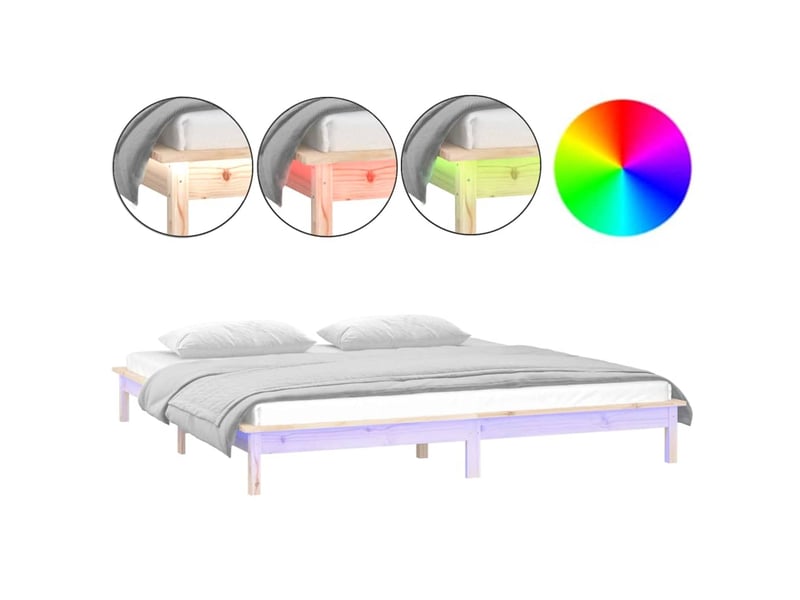  Lit double- lit adulte -  cadre de lit à led sans matelas 160x200 cm bois massif  - Conforama A