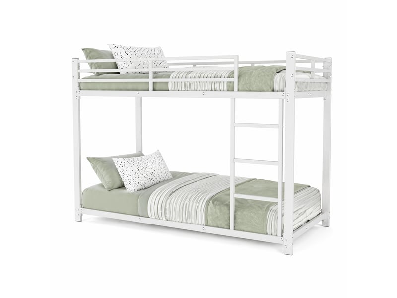  Lit superposé enfant 200×90 cm avec barrières de 26 cm, sommiers à lattes, en métal blanc  - Conforama A