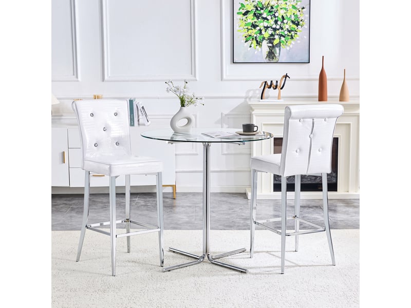 Lot de 2 tabourets de bar 44.4x40.6x114.3cm – avec dossier capitonnant de cristaux et repose-pieds – effet cuir crocodile - blanc - Conforama E