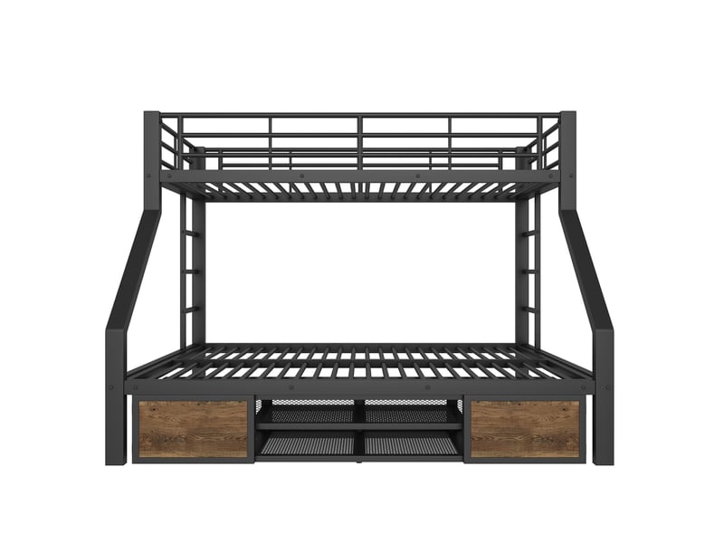  Lit superposé noir 90x200 et 140x200 cm, avec rangements, garde-corps et échelle sécurisée - sans matelas  - Conforama A
