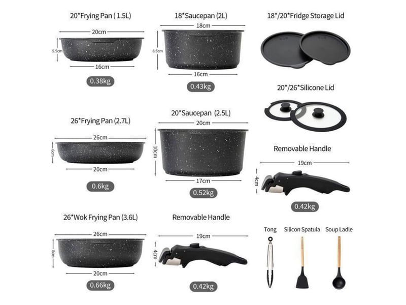  Batterie de cuisine 14 pieces effet pierre noir avec manches amovibles compatible induction 370018_AAAPX12118_6_DROPFR - Conforama B