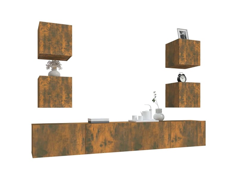  Ensemble de meubles tv 6 pcs chêne fumé bois d'ingénierie shl1123  - Conforama C