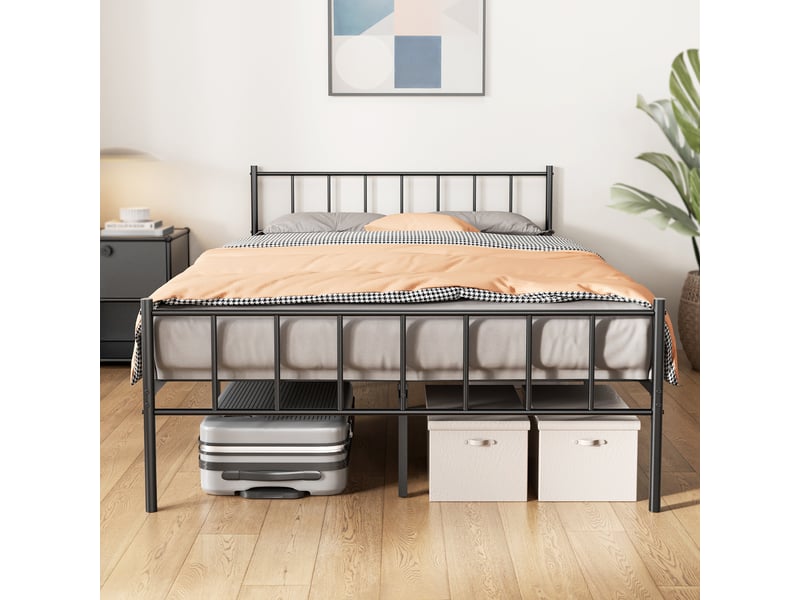  Lit double 140x200 cm, cadre de lit métallique minimaliste avec tête de lit, structure robuste, antidérapante et résistante à la rouille, noir  - Conforama B