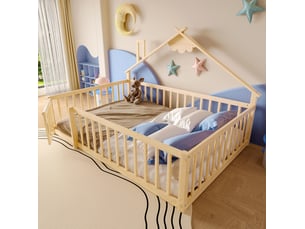 Lit cabane 140x190 cm <strong>MAISENTIEL</strong>  <strong></strong> coloris naturel