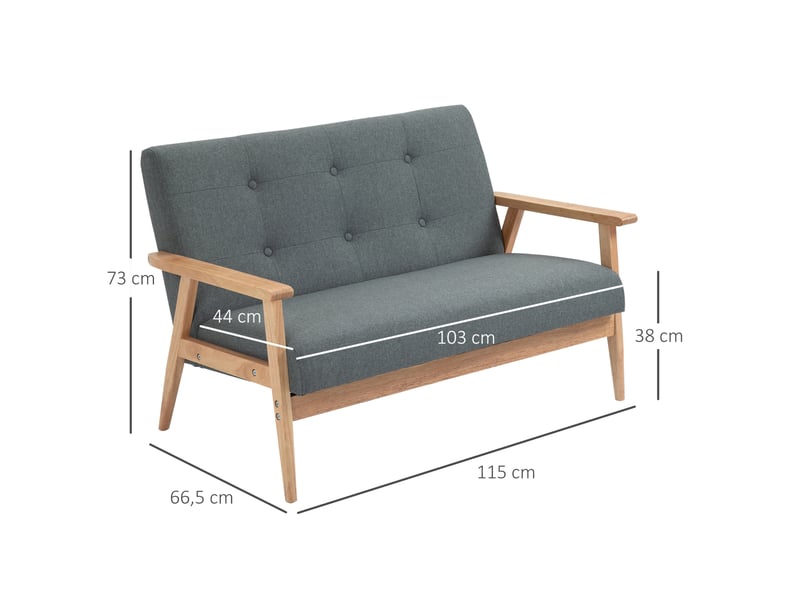  Canapé 2 places scandinave 115x66,5x73 cm lin gris foncé  - Conforama E