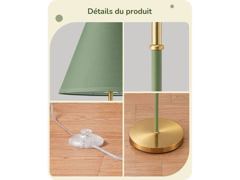  Lampe sur pied retro 158 cm abat-jour vert coton lin e27 led 2700k avec interrupteur au pied 370618_AADAW88161_6_DROPFR - Conforama D