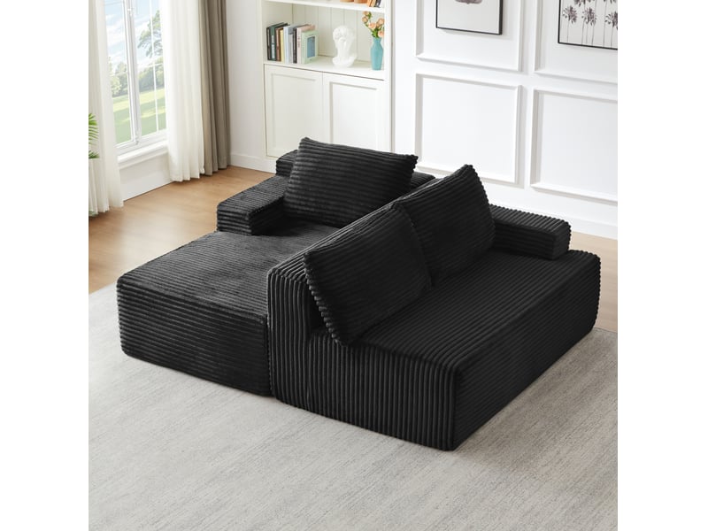  Canapé d'angle l convertible 238 x 94 x 66 cm – noir – velours côtelé – confort cloud – 4 places  - Conforama E