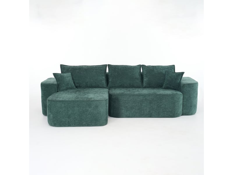 Canapé d'angle vert modulable chenille avec méridienne 262cm - assise profonde 4 places - Conforama A