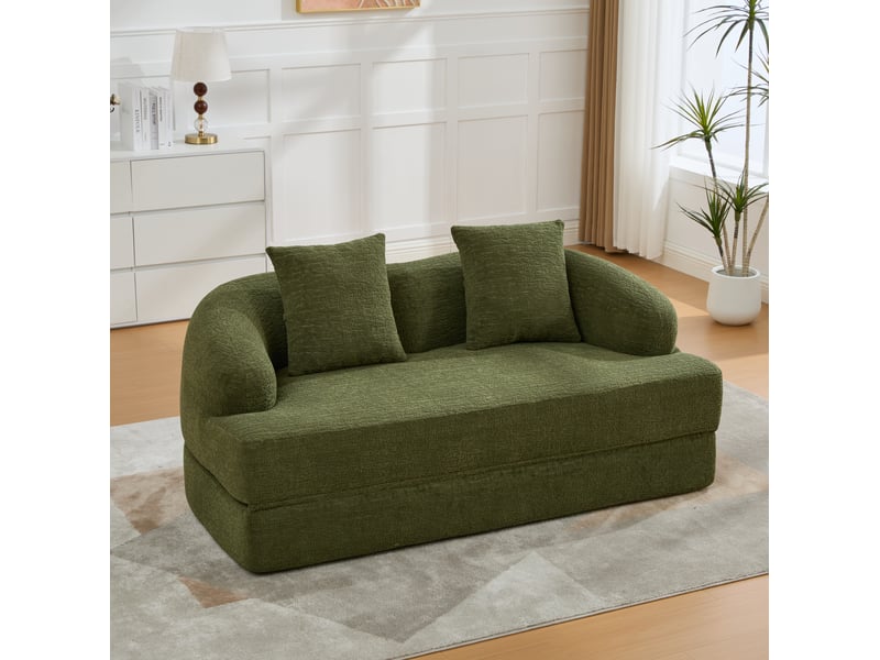 Canapé modulaire 2 pl 157x84x65cm, deux coussins, mousse à haute densité, prêt à installer, pour salon bureau, chenille, vert - Conforama E