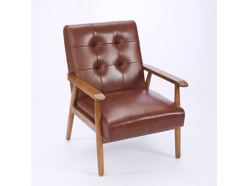  Fauteuil lounge,64x80x83 cm,avec accoudoirs en bois,cuir,brun  - Conforama A