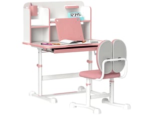 Ensemble bureau et chaise pour enfants de 3 ans et plus, hauteur réglable, plateau inclinable, 80 x 55 x 107,5 cm, rose