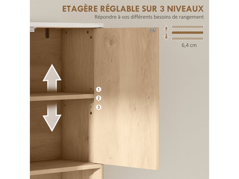  Meuble wc dessus de toilette meuble toilettes wc rangement avec placard à double porte 66 x 25 x 168 cm  étagères, chêne  - Conforama R
