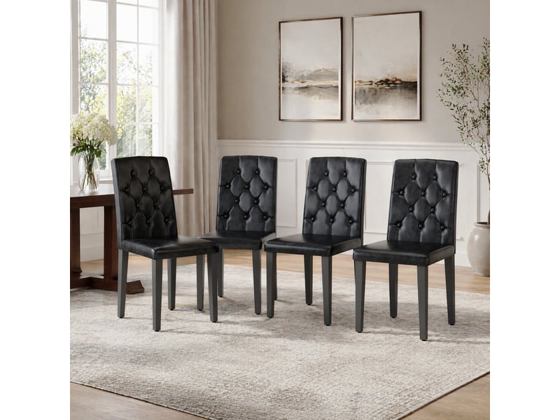  Lot de 4 chaises de salle à manger noires en polyuréthane et métal  - Conforama C