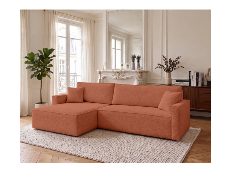  Farah - canapé d'angle max réversible et convertible 5 places accoudoirs slim en tissu bouclettes généreuses  - Conforama B