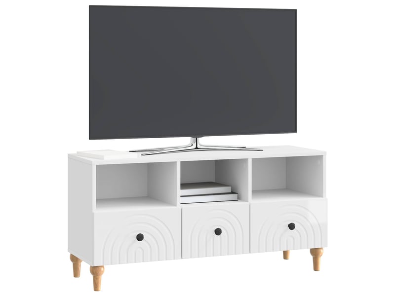  Meuble tv - banc tv - meuble de rangement 102 x 34,5 x 50 cm blanc brillant bois d’ingénierie  - Conforama C