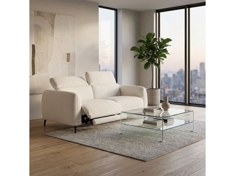  Canapé relax motorisé 2 pl en tissu chiné écru – june  - Conforama D