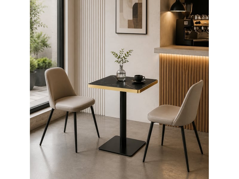  Table à manger carrée, 60x60x74 cm, effet marbre salle à manger et pratique, plateau mdf, piètement métal, coloris noir  - Conforama D