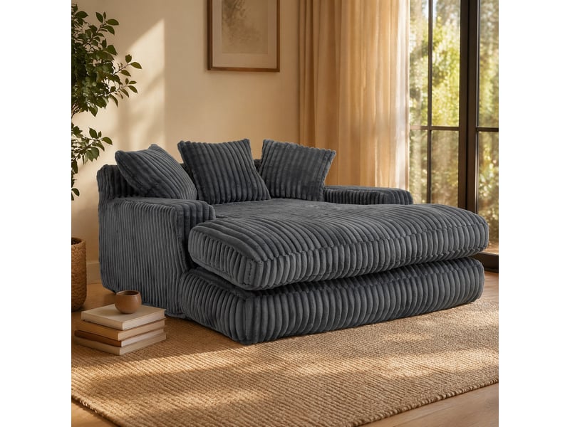  Canapé de sol modenvie en velours côtelé gris foncé 125 x 155 x 63 cm avec 3 coussins  - Conforama B