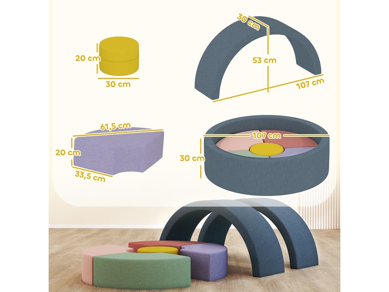  Parcours motricité bébé module motricité bébé 7 pièces avec housse lavable 107 x 107 x 30 cm multicolore  - Conforama C