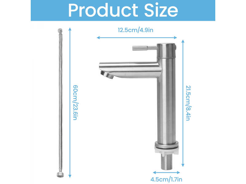  Robinet d'eau froide en acier inoxydable, robinet d'eau froide pour lavabo avec tube mélangeur pour lavabo baignoire, pour toilettes  - Conforama B