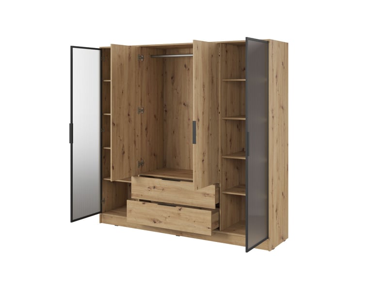 Mirage - armoire 2 tiroirs et 4 portes dont 2 vitrées aux extrémités 206cm - Conforama E