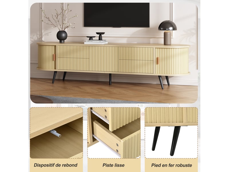 Meuble tv modenvie ovale 180 x 40 x 45 cm en mdf naturel avec 4 tiroirs  - Conforama E