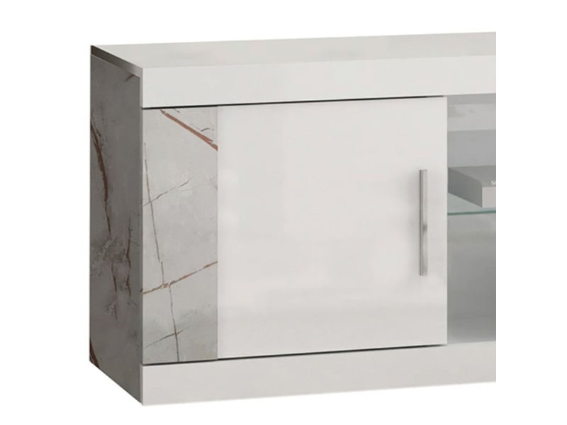  Meuble tv 2 portes 2 niches blanc et aspect marbre gris-brun - nervy NERVY - Conforama D