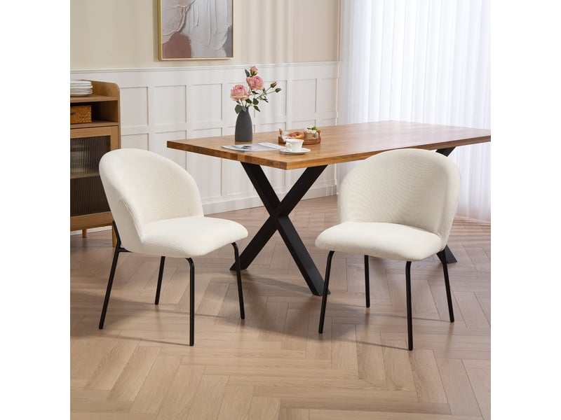  Lot de 2 chaises de salle à manger en velours côtelé, chaises de cuisine avec pieds en acier, 56x58x78cm, crème  - Conforama C